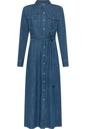 SEVENTY BY SERGIO TEGON Kleedjes, Dames, Blauw, M, Denim, Denim chemisier jurk met riem