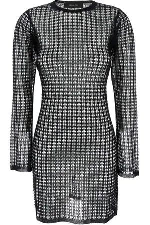 FEDERICA TOSI Kleedjes, Dames, Zwart, 2Xs, Flexage Zwarte Crewneck Jurk met Ruitmotief