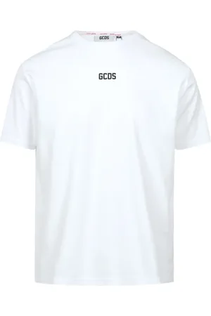 GCDS Tops, Heren, Wit, XL, Katoen, Basic Logo Regular Katoenen T-shirt