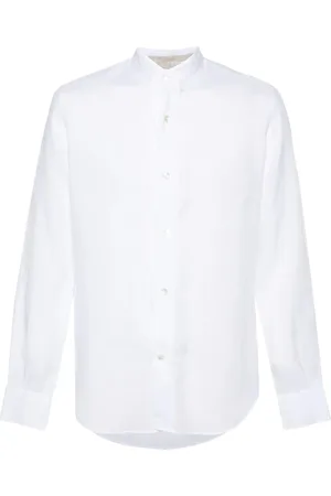 ELEVENTY Overhemden, Heren, Wit, L, Linnen, Elegante Witte Lange Mouw Linnen Overhemd