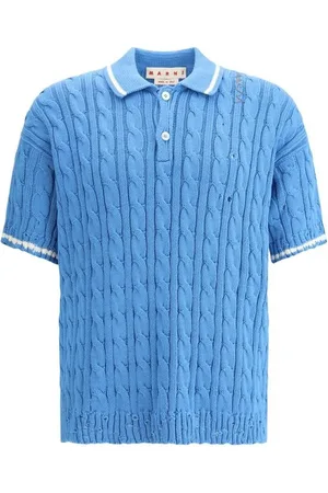 Marni Tops, Heren, Blauw, L, Katoen, Polo Sweater met Ribboord