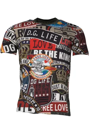 Dolce & Gabbana Tops, Heren, Veelkleurig, XL, Katoen, Grafische Print Crew Neck T-shirt