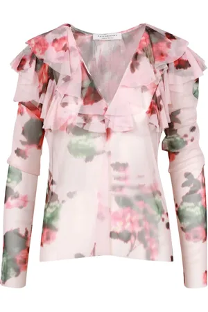 Serafini Blouses & Shirts, Dames, Veelkleurig, M, Tule, Roze Bloemen Tule Ruche Jurk