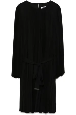 DKNY Kleedjes, Dames, Zwart, M, Polyester, Zwarte Geplooide A-Lijn Midi Jurk