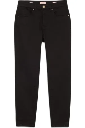 Oltre Broeken, Dames, Zwart, M, Katoen, Skinny broek van katoen en Tencel met decoratieve knoop