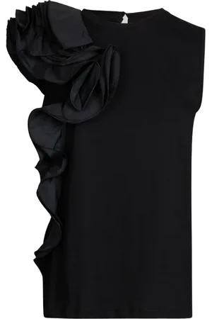 Liu Jo Tops, Dames, Zwart, XS, Katoen, Zwarte ruches T-shirt
