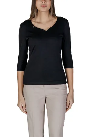 Street one Tops, Dames, Zwart, S, Katoen, Zwarte Katoenen Dames T-shirt Lente/Zomer