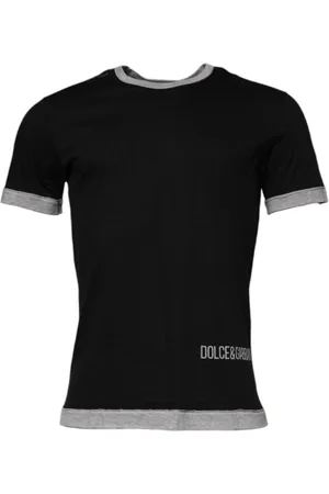 Dolce & Gabbana Tops, Heren, Zwart, 2Xl, Katoen, Zwart Logo Katoenen Crew Neck T-shirt