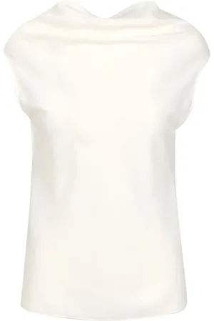 Serafini Tops, Dames, , S, Ivoor Crèpe Gedrapeerd Kraag Jurk