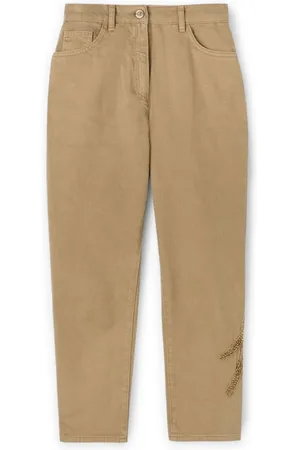 Motivi Broeken, Dames, Groen, L, Katoen, Chino broek met geborduurde patch