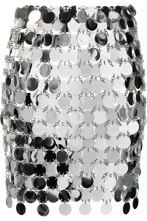 Paco rabanne Rokken, Dames, Grijs, S, Polyester, Argento Cirkel Rok Asymmetrisch Ontwerp