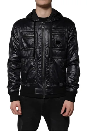 Dolce & Gabbana Jassen, Heren, Zwart, L, Nylon, Zwarte Nylon Hooded Full Zip Jas