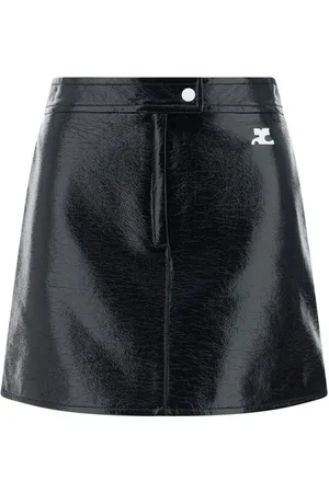Courrèges Rokken, Dames, Zwart, S, Katoen, Gecoate Katoenen Mini Rok met Logo