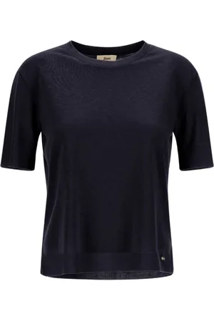 HERNO Tops, Dames, Blauw, 2Xs, Katoen, Glam Knit Effect T-Shirt