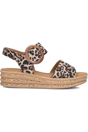 Gabor Schoenen, Dames, Bruin, 42 1/2 EU, Leer, Platte sandalen met plateauzool