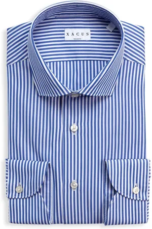Xacus Overhemden, Heren, Blauw, 2Xl, Katoen, Gestreept Popeline Tailor Fit Overhemd