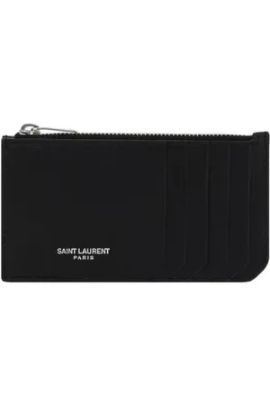 Saint Laurent Accessoires, Heren, Zwart, ONE Size, Zwarte leren ritskaarthouder