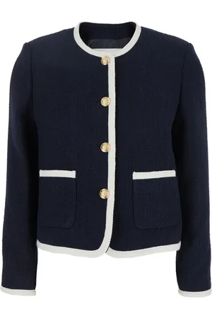 DUNST Jassen, Dames, Blauw, L, Katoen, Blauwe Katoenmix Jas met Juweelknoop