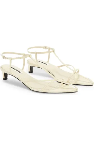 Jil Sander Schoenen, Dames, , 39 EU, Leer, Chalk Kitten Cage Sandaal