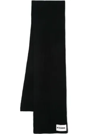 Jil Sander Accessoires, unisex, Zwart, ONE Size, Wol, Logo Sjaal