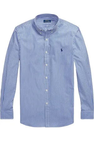 Ralph Lauren Overhemden, Heren, Blauw, L, Katoen, Slim Fit Stretch Poplin Overhemd