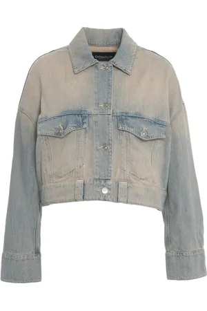 Dondup Jassen, Dames, Blauw, S, Denim, Denim Cropped Jack Knoopsluiting Logo