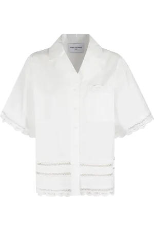 Isabelle Blanche Blouses & Shirts, Dames, Wit, M, Katoen, Witte Katoenen Popeline Overhemd met Randen