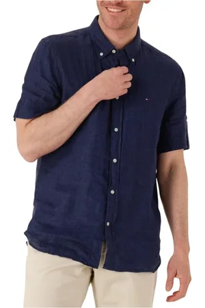 Tommy Hilfiger Overhemden, Heren, Blauw, XL, Linnen, Casual Pigment Geverfd Linnen Overhemd