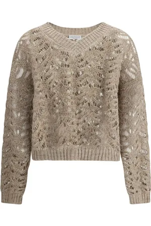 Brunello Cucinelli Truien, Dames, , S, Linnen, Linnen trui met paillettenapplicaties