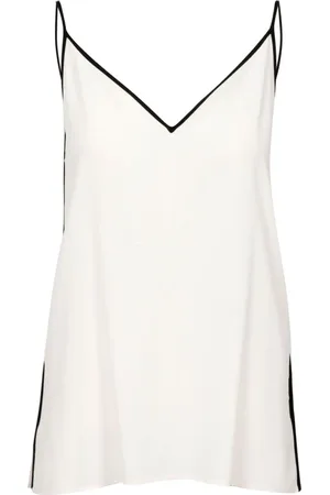 SIMONA CORSELLINI Tops, Dames, Wit, S, Zijden top met contrasterende bies