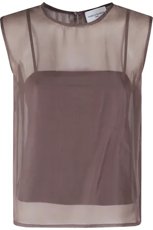 Isabelle Blanche Tops, Dames, Bruin, M, Chiffon, Zijden Chiffon Boxy Top