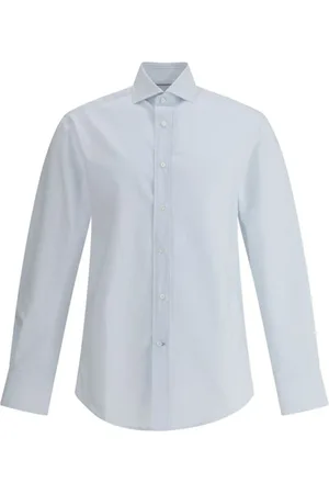 Brunello Cucinelli Overhemden, Heren, Blauw, XL, Katoen, Gestreept Katoenen Overhemd