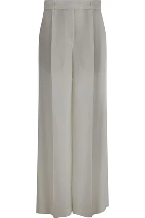 Brunello Cucinelli Broeken, Dames, Grijs, M, Elegante Wijde Pijp Broek