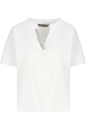 D.EXTERIOR Blouses & Shirts, Dames, Wit, S, Katoen, Wit Katoenen Poloshirt met V-hals