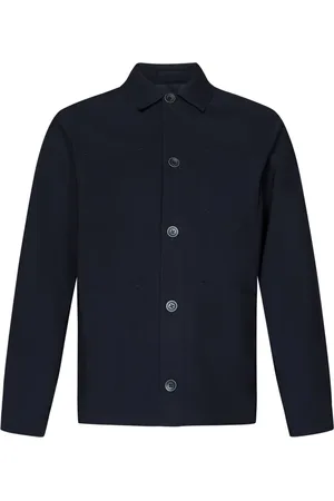 HERNO Jassen, Heren, Blauw, S, Blauwe Jas Overhemdkraag Voorkant Knoop