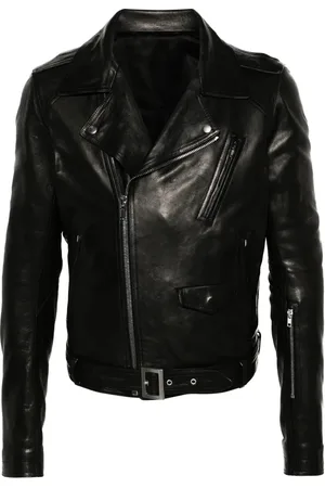 Rick Owens Jassen, Heren, Zwart, L, Leer, Zwarte Casual Leren Jas