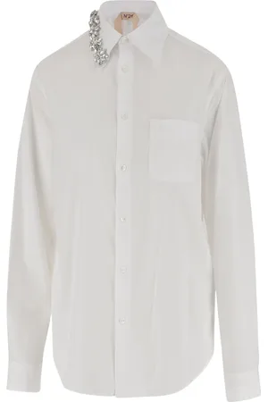 Nº21 Blouses & Shirts, Dames, Wit, M, Katoen, Bloemenkatoenen overhemd metalen detail