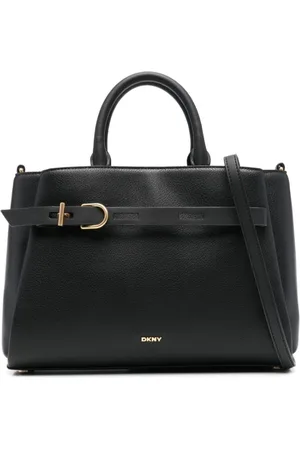 DKNY Tassen, Dames, Zwart, ONE Size, Leer, Zwarte Leren Tote Tas Onyx Satchel
