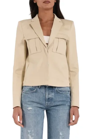 Patrizia Pepe Jassen, Dames, , S, Katoen, Katoenen Slim Fit Jas met Revers