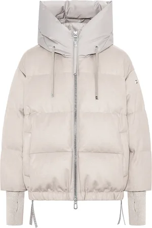 Duno Jassen, Dames, Wit, L, Wol, Korte Oversized Puffer Jacket