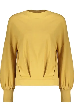 HERNO Truien, Dames, Geel, S, Katoen, Geribbelde Katoenen Longsleeve Top