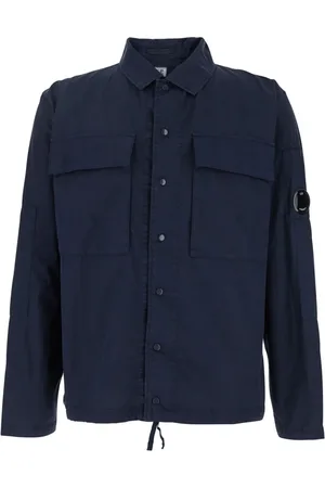 C.P. Company Jassen, Heren, Blauw, M, Katoen, Blauwe Katoenen Jas met Logopatch