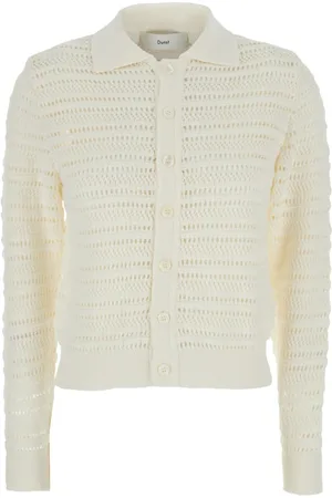 DUNST Truien, Dames, Wit, S, Katoen, Witte Open Kraag Vest Sweater