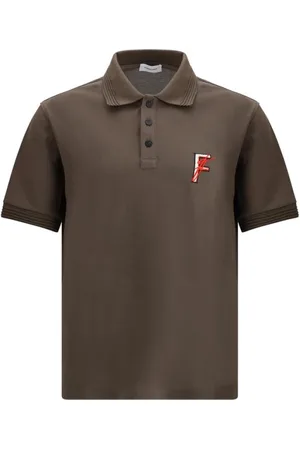 Salvatore Ferragamo Tops, Heren, Bruin, S, Katoen, Geborduurde Polotrui