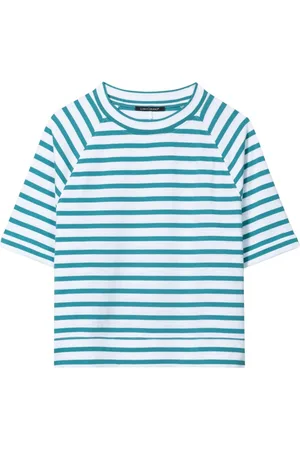 Luisa Cerano Tops, Dames, Blauw, XS, Katoen, Gestreept katoenen T-shirt