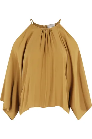 SEMICOUTURE Blouses & Shirts, Dames, Bruin, S, Bruine Camilla Blouse met Cut-Out Schouders