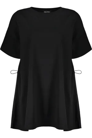 HERNO Tops, Dames, Zwart, XS, Katoen, Katoenen Crew-neck T-shirt met Koord