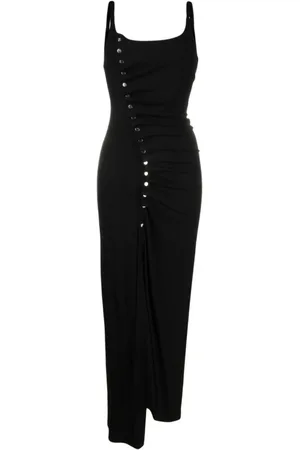 Paco rabanne Kleedjes, Dames, Zwart, M, Flatterende Maxi Jurk van Viscose Stof