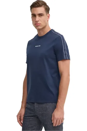 Michael Kors Tops, Heren, Blauw, S, Katoen, Logo Tape T-Shirt