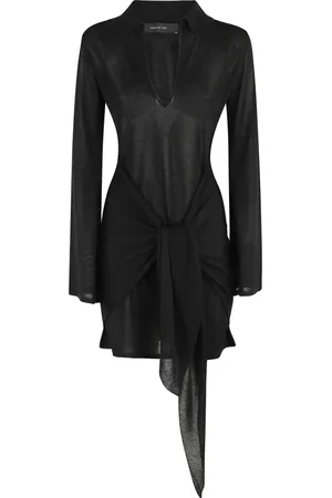 FEDERICA TOSI Kleedjes, Dames, Zwart, S, Polyester, Korte jurk met Flexage Knoop